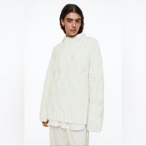 Oversized wool blend cable Knit sweater white Small bloggers favorite